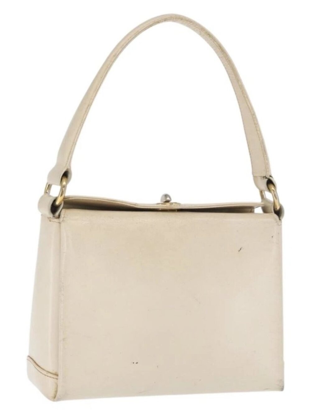 GUCCI Hand Bag Leather White Silver Auth ep13227